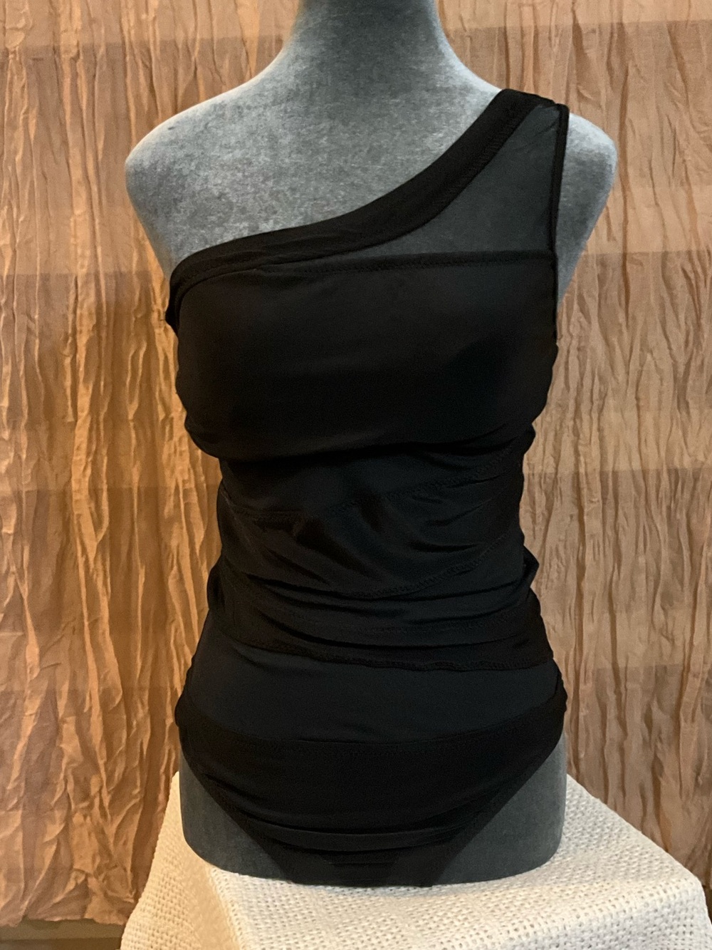 Shade & Shore Black Asymmetrical one-piece Swimsuit. Size Small (Long)